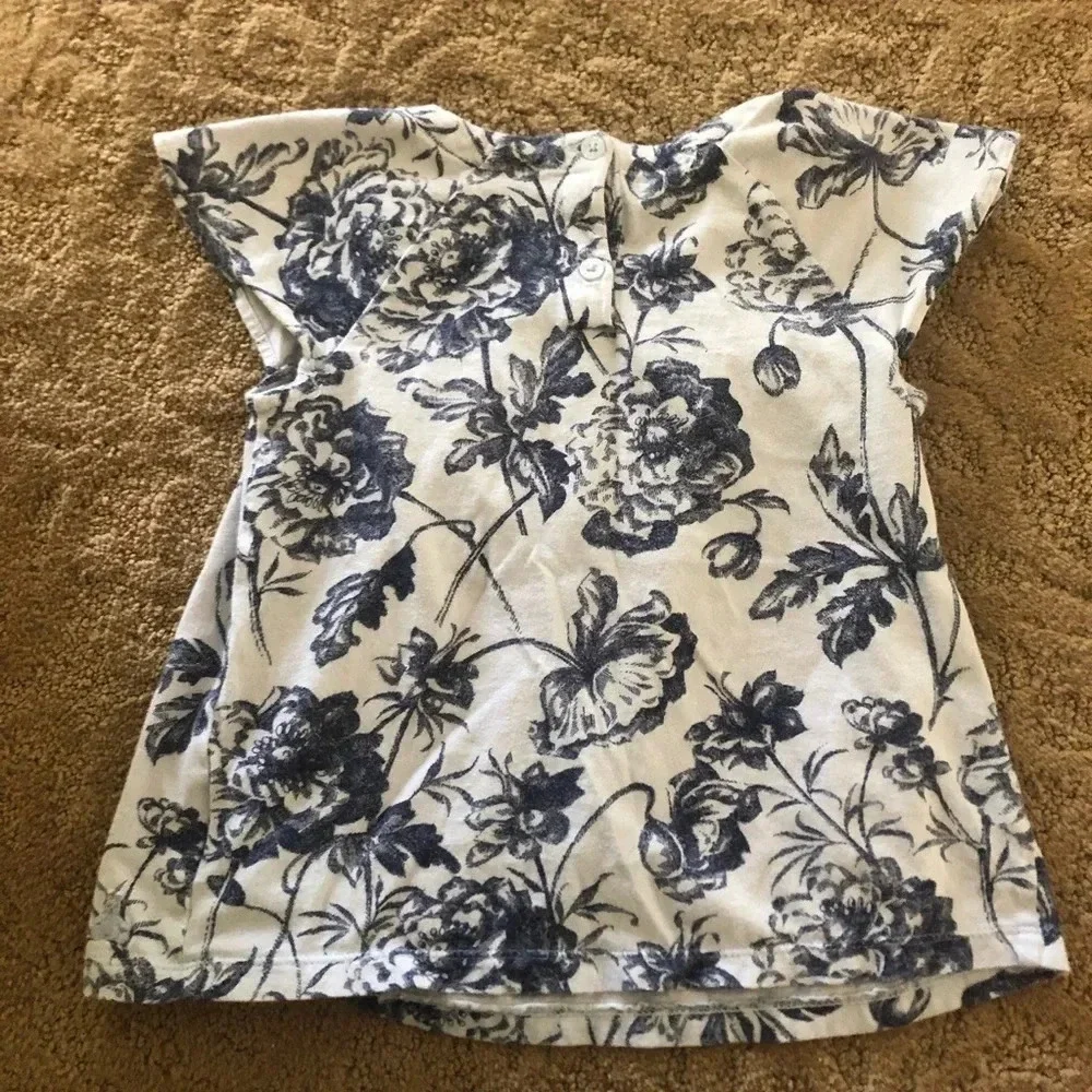 Baby gap blue girls floral flutter sleeve top 4 4t xs
